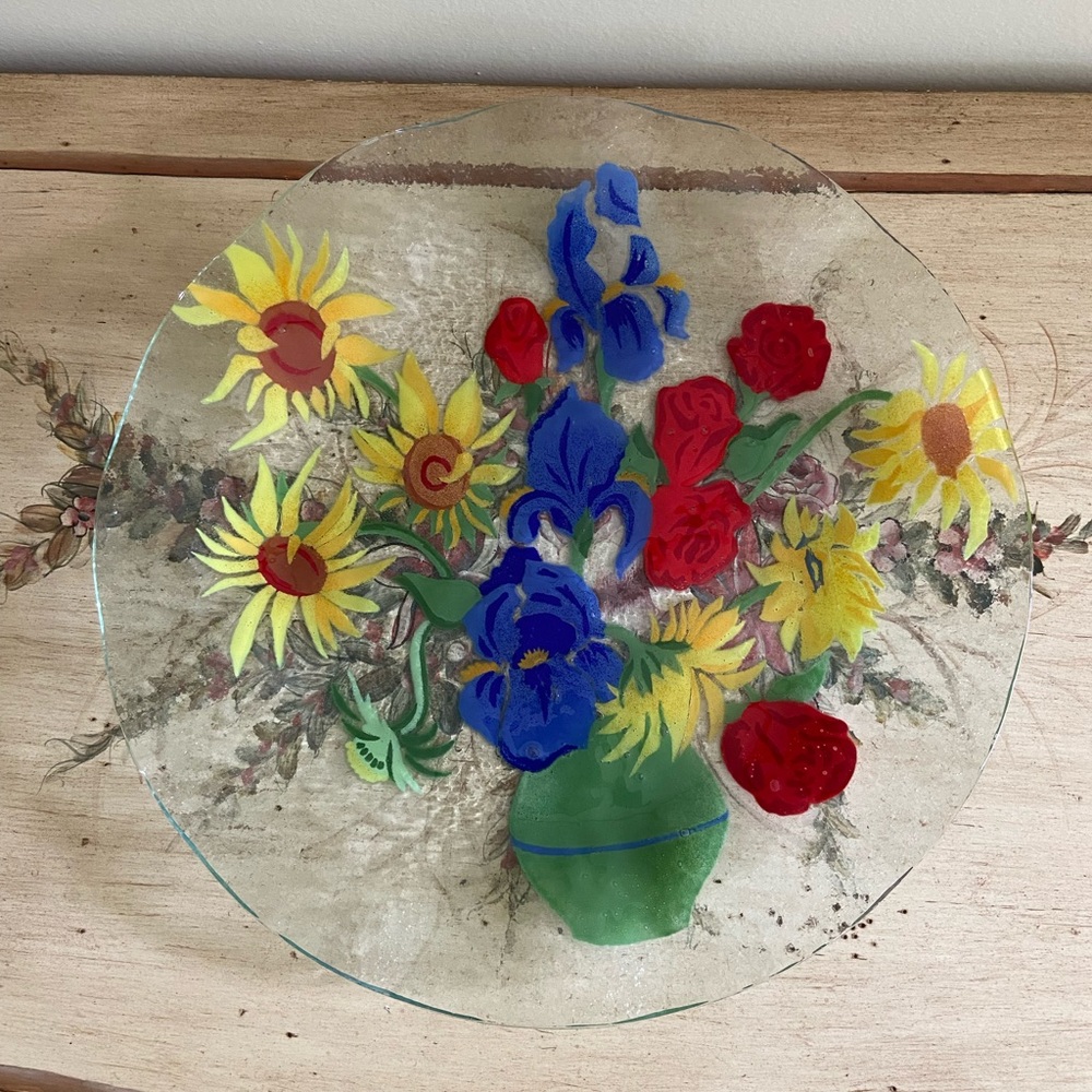 Flower Scallop-Edged Fused Glass Platter